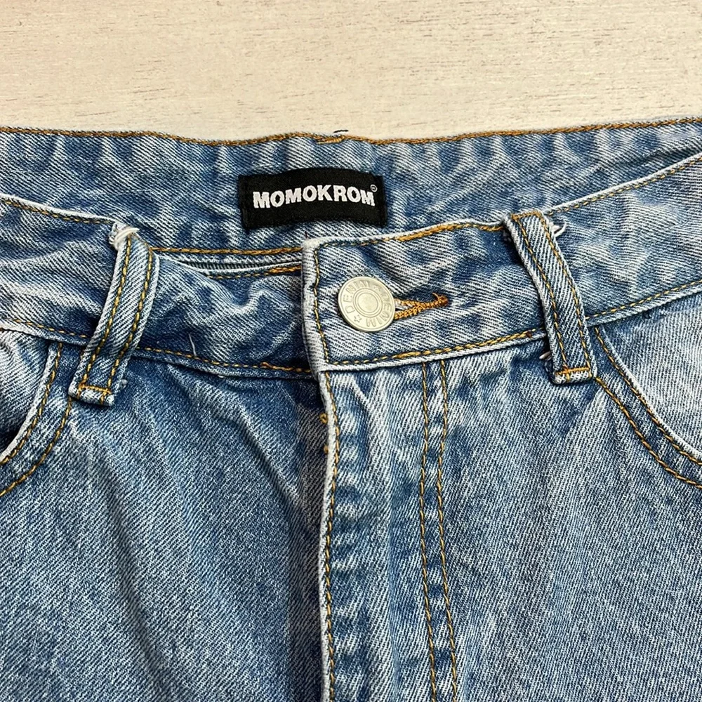 Momokrom Light Wash Distressed High Waist Cut Off Jean Shorts